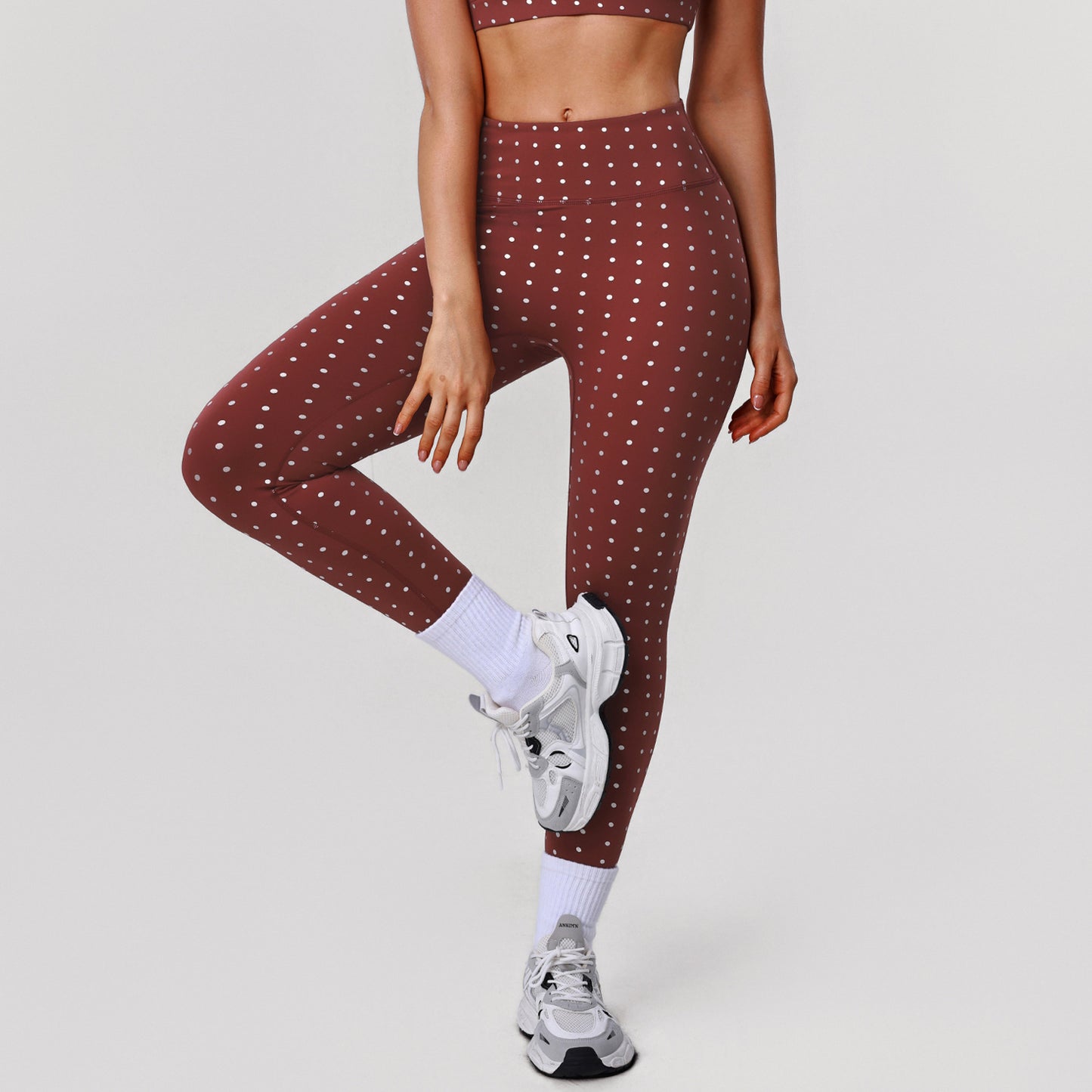 High Waist Elastic Silver Dot Yoga Pants for Women, Butt-Lifting Fitted Leggings, Outdoor Running Sports