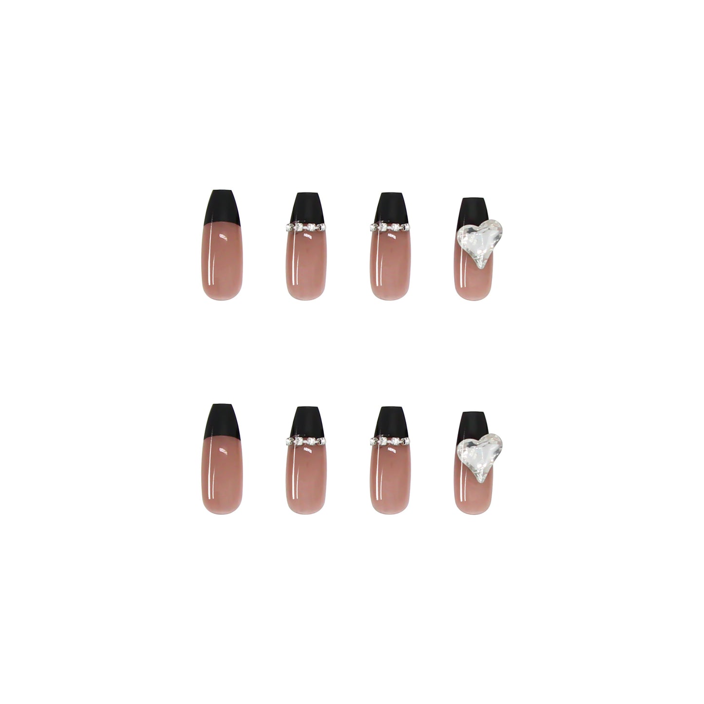 Black French Long Wearing Nail Rhinestone Love Chain False Nail Patch