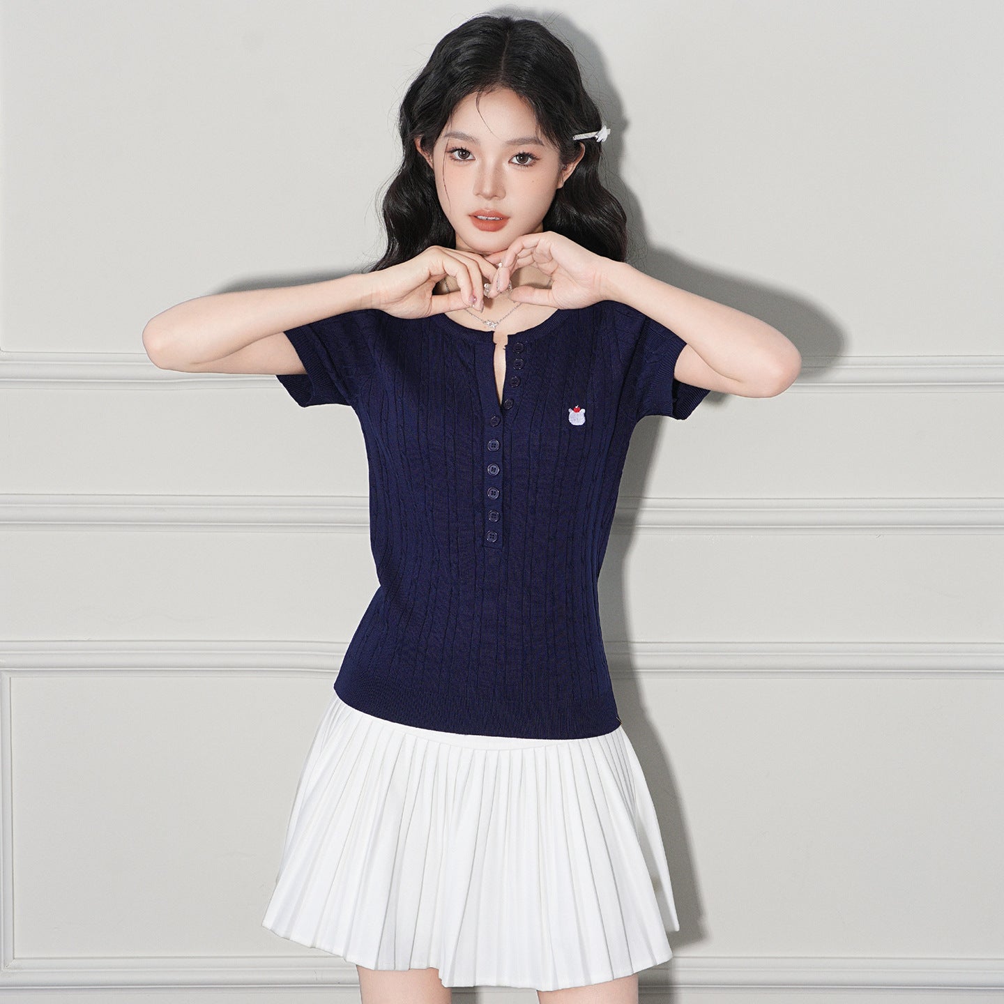Neck Lightweight Knit Short Sleeve V-Neck Tee
