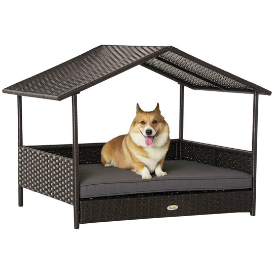Outdoor Wicker Pet Lounger with Cushion – Grey
