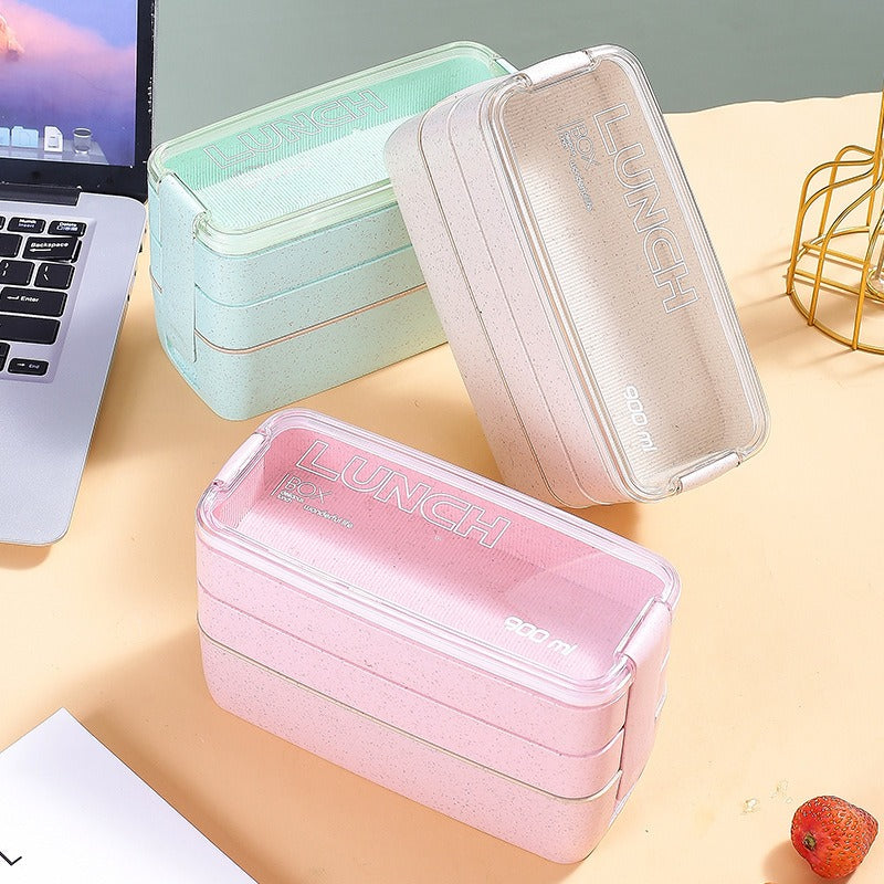 Wheat Straw Lunch Box Three-layer Sealed