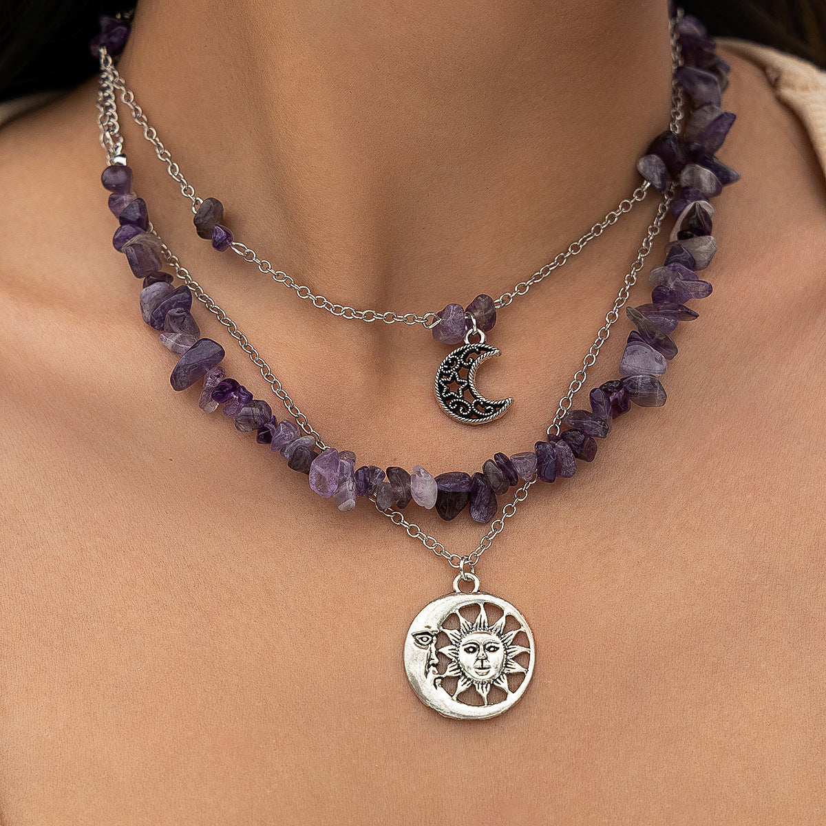 Natural Stone Bead Tassel Ethnic Style Layered Flower and Leaf necklace