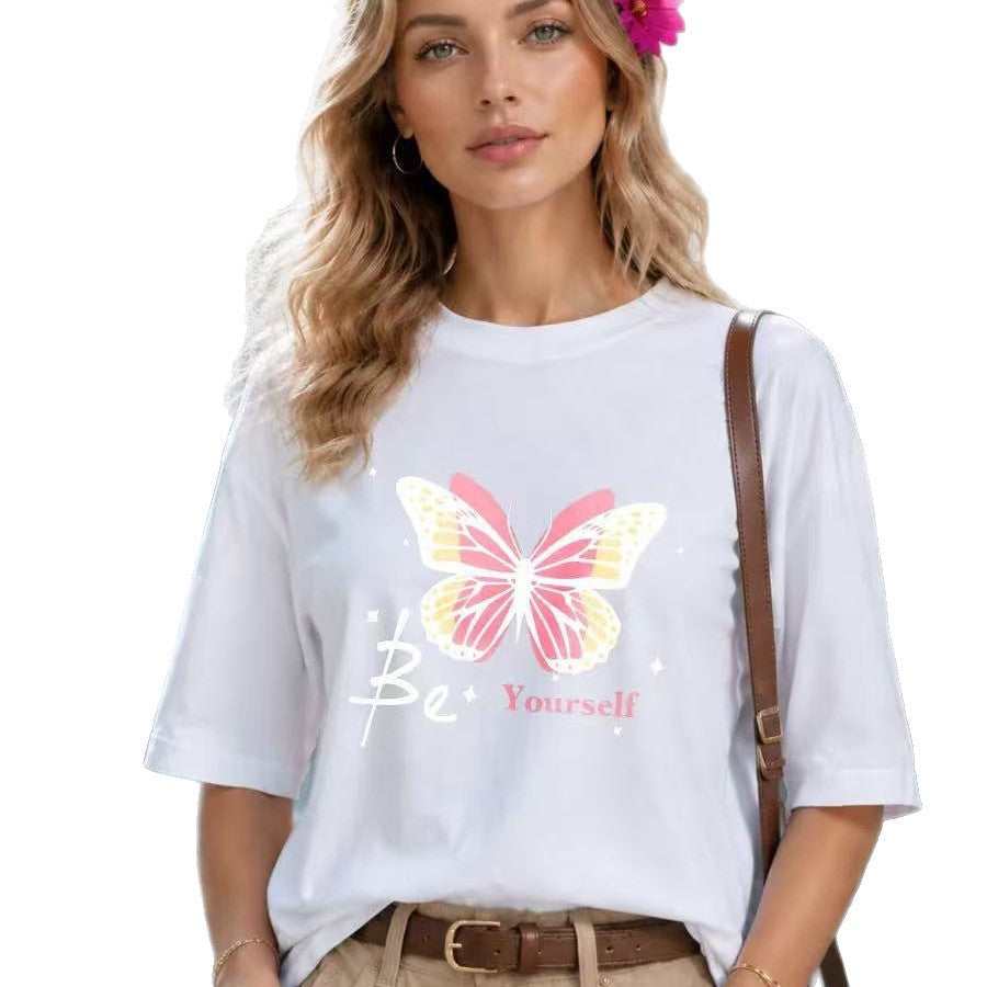 Butterfly Pattern Loose Short Sleeved Tee