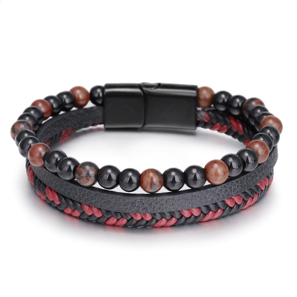 Hand Braided Leather Natural Tiger Eye Bracelet
