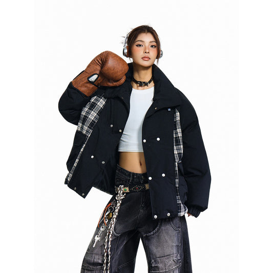 Patchwork Plaid Design Winter Jacket