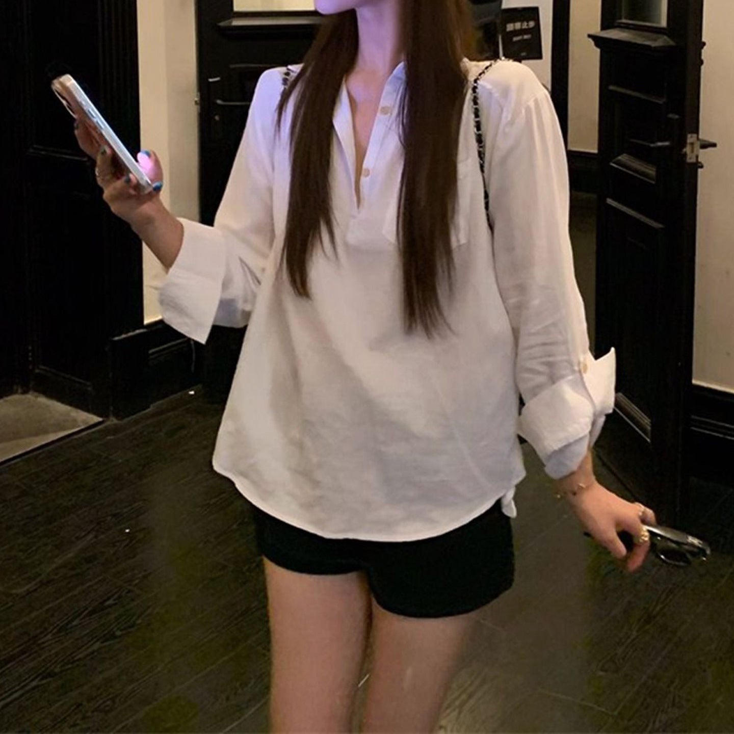 White Shirt Polo Neck Long Sleeve Blouse