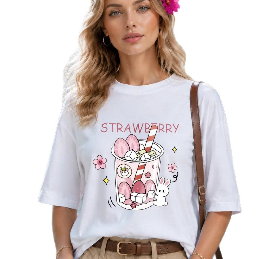 Rabbit Pattern Loose Short Sleeved Tee
