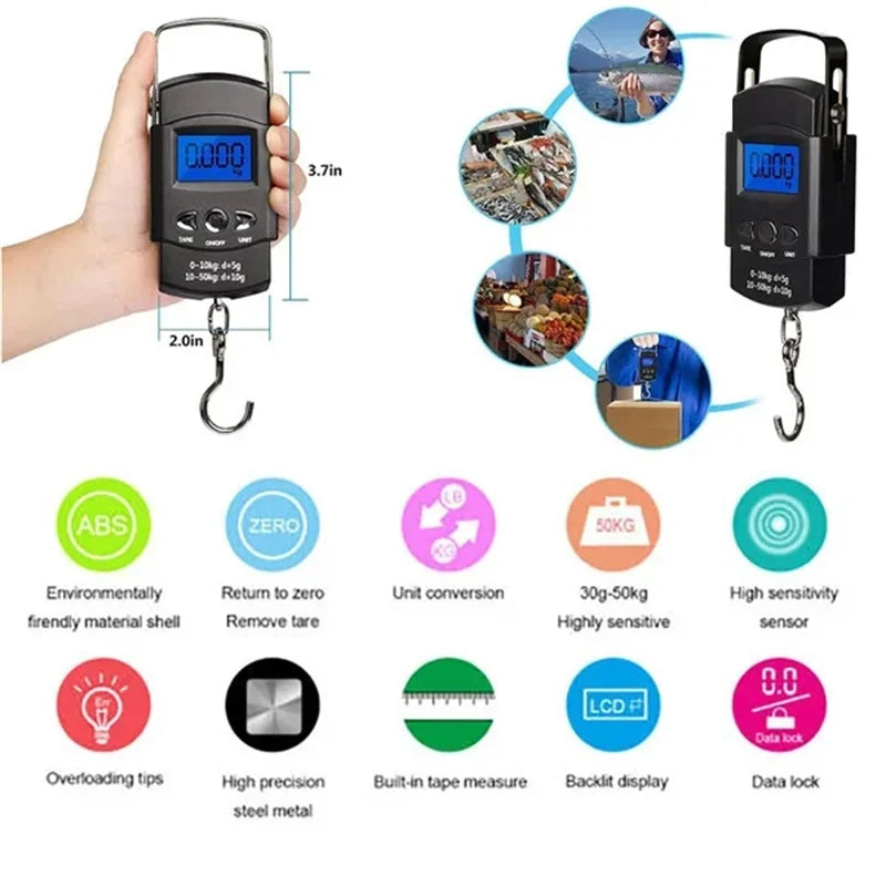 50kg/10g Mini Scale Electronic For Fishing Luggage Travel Weighting Steelyard Portable Digital Kitchen Scales