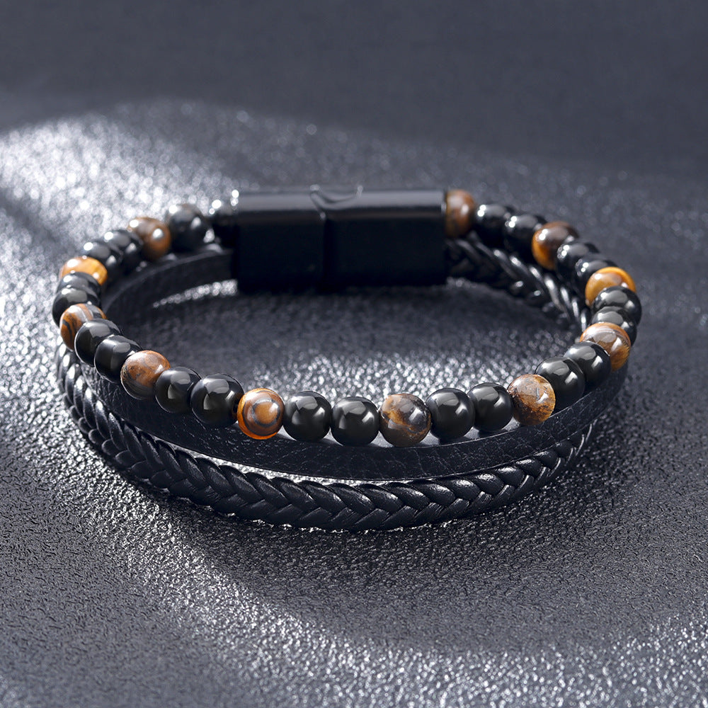 Hand Braided Leather Natural Tiger Eye Bracelet