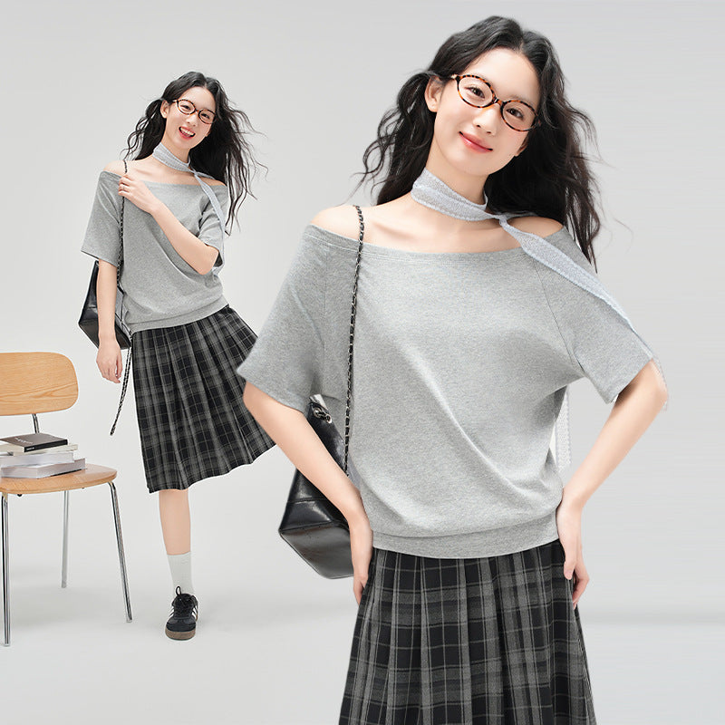 One-Shoulder Slash Neck Sleeveless Tee