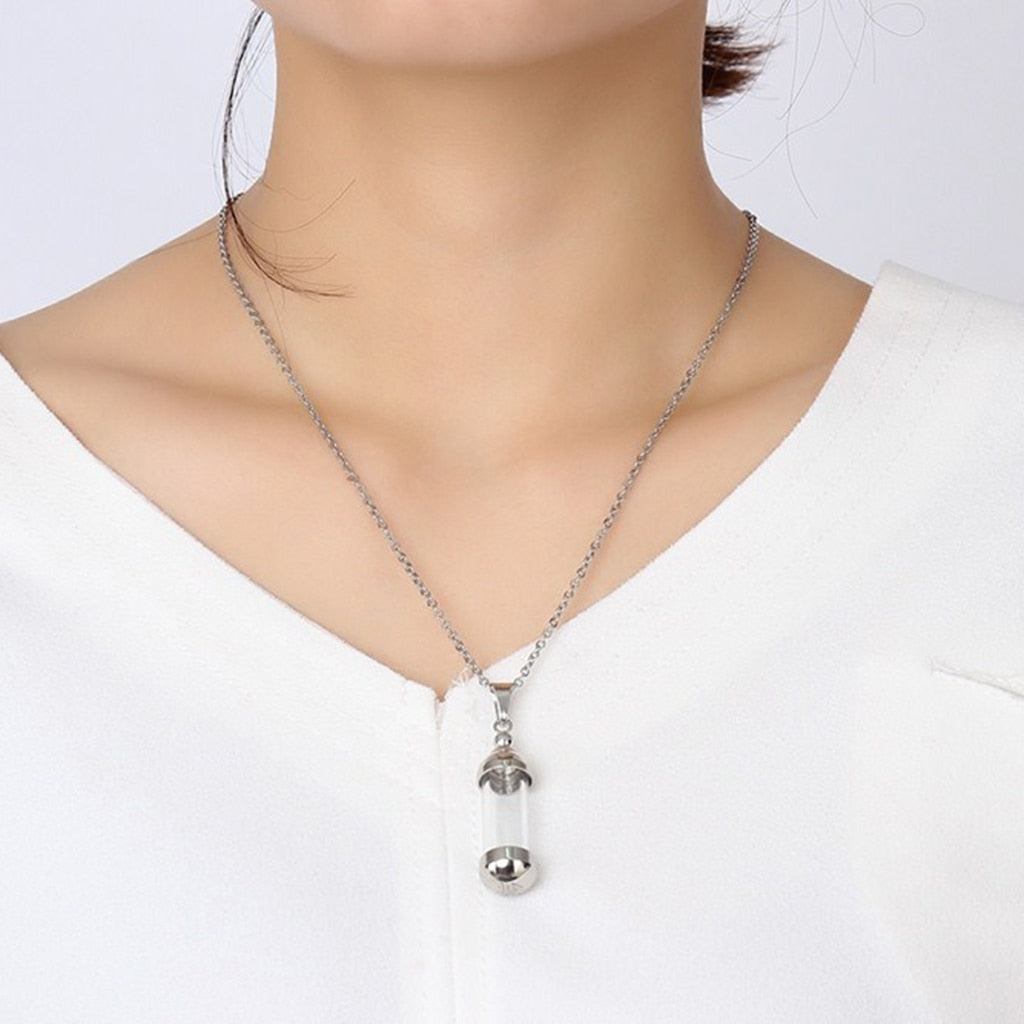 Clear Glass Tube Wishing Bottle Lucky Pendant Necklace