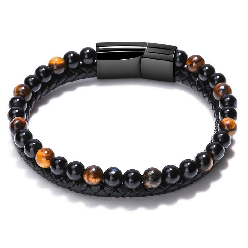 Natural Stone Tiger Eye Beaded Bracelet for Men