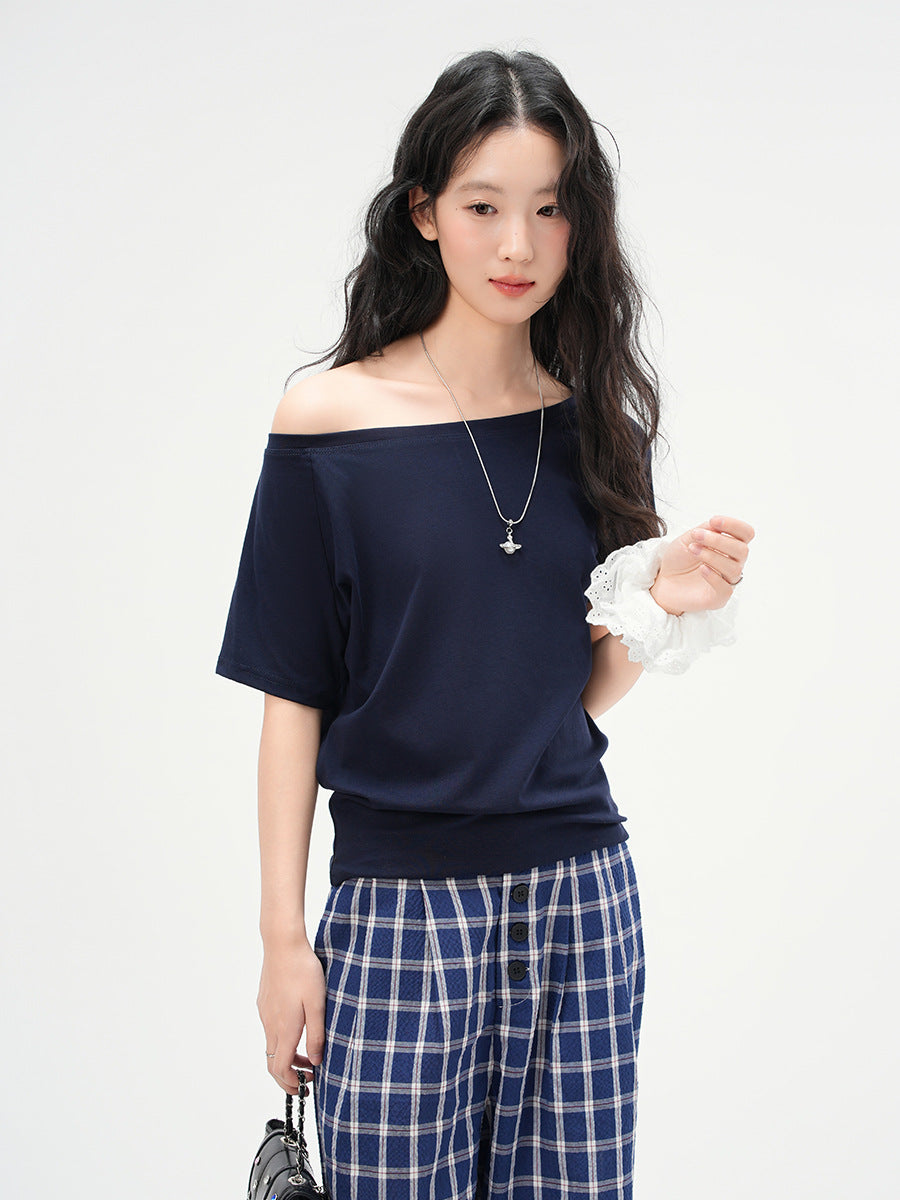 One-Shoulder Slash Neck Sleeveless Tee