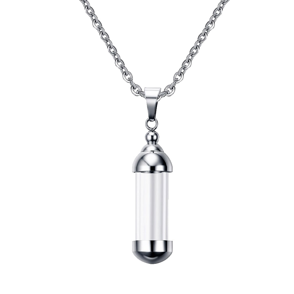 Clear Glass Tube Wishing Bottle Lucky Pendant Necklace