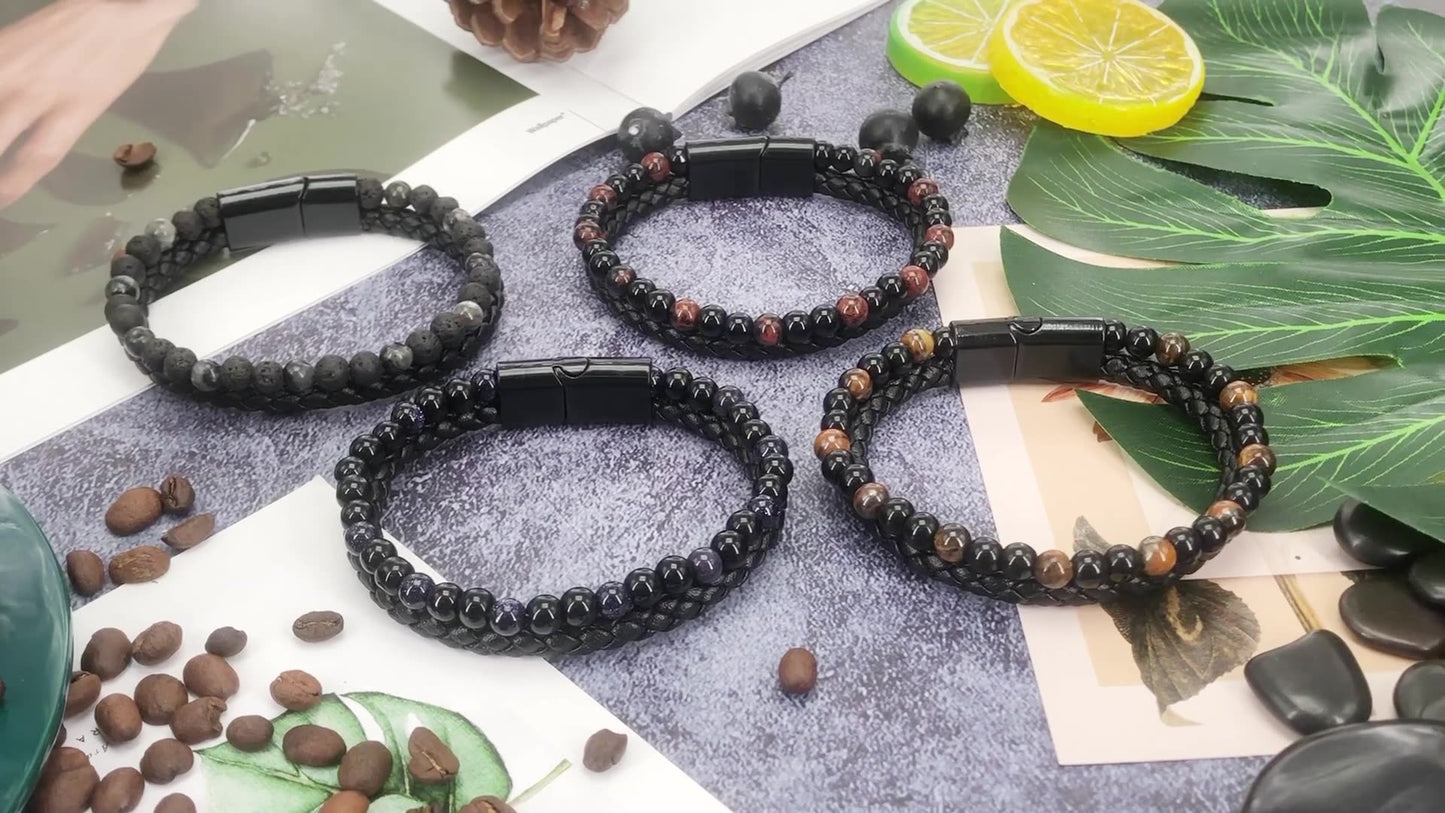 Natural Stone Tiger Eye Beaded Bracelet for Men