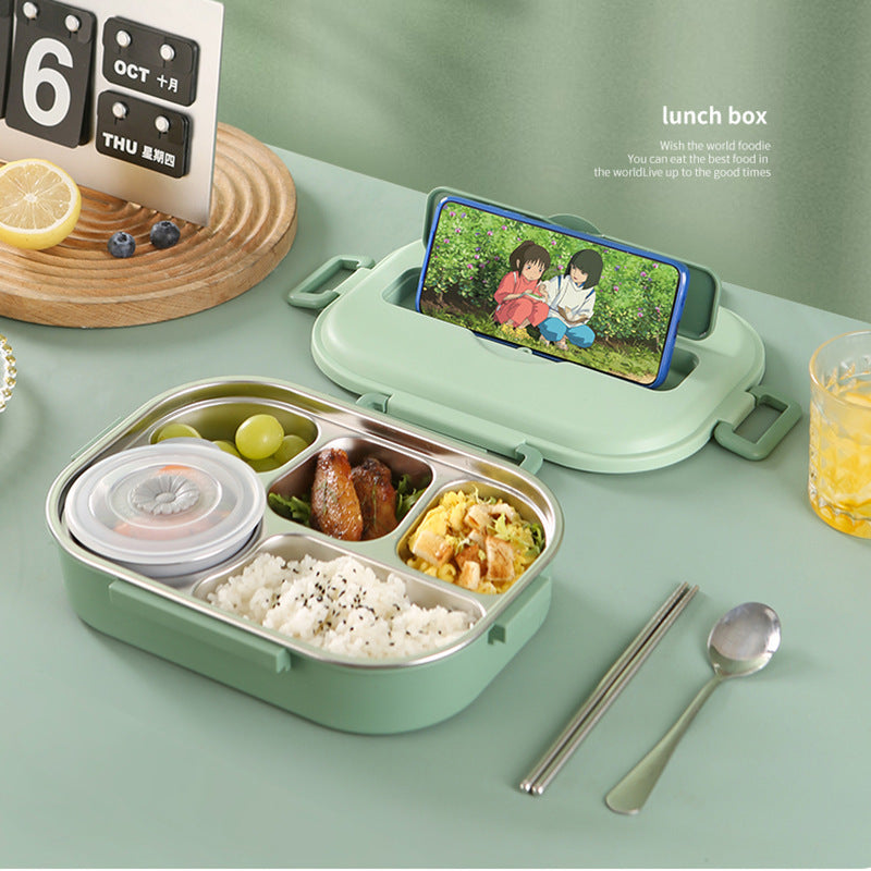 Microwaveable Stainless Steel Compartment Insulation Lunch Box with Cutlery