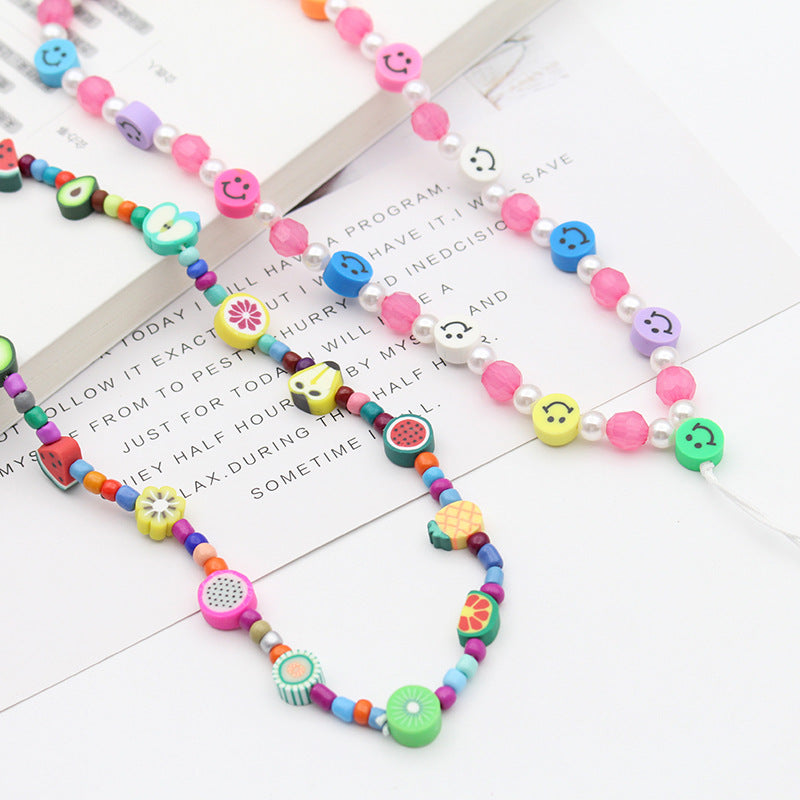 Mobile Phone Chain Color Mix And Match Fruit Smiley Beaded Letters