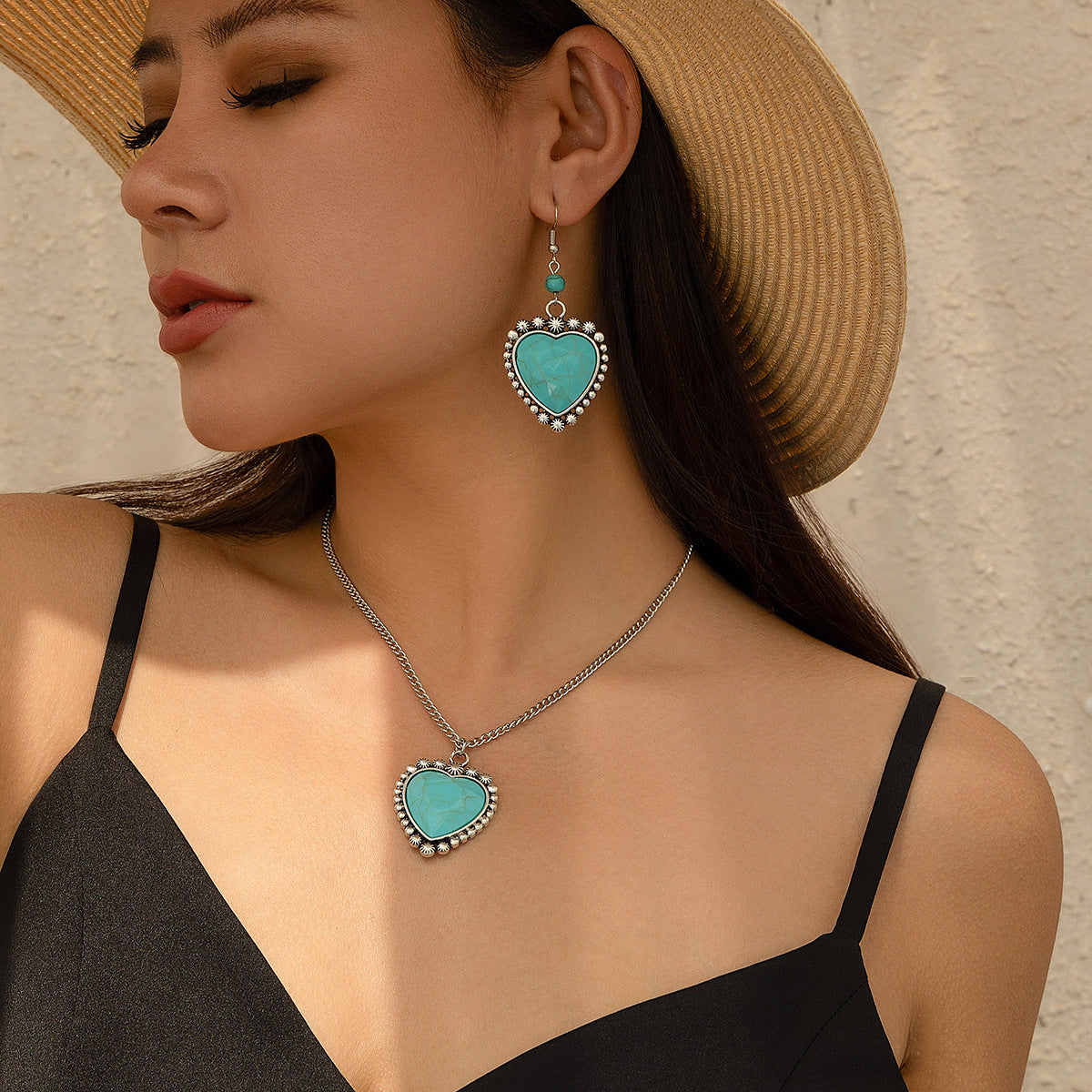Natural Stone Coconut Tree Necklace and Earing