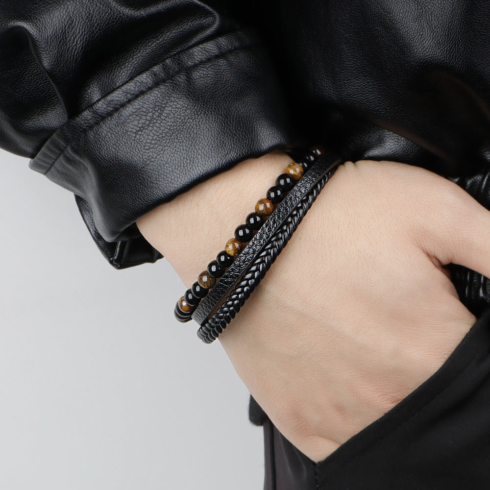 Hand Braided Leather Natural Tiger Eye Bracelet