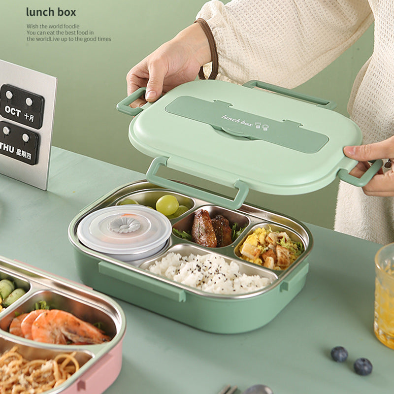 Microwaveable Stainless Steel Compartment Insulation Lunch Box with Cutlery