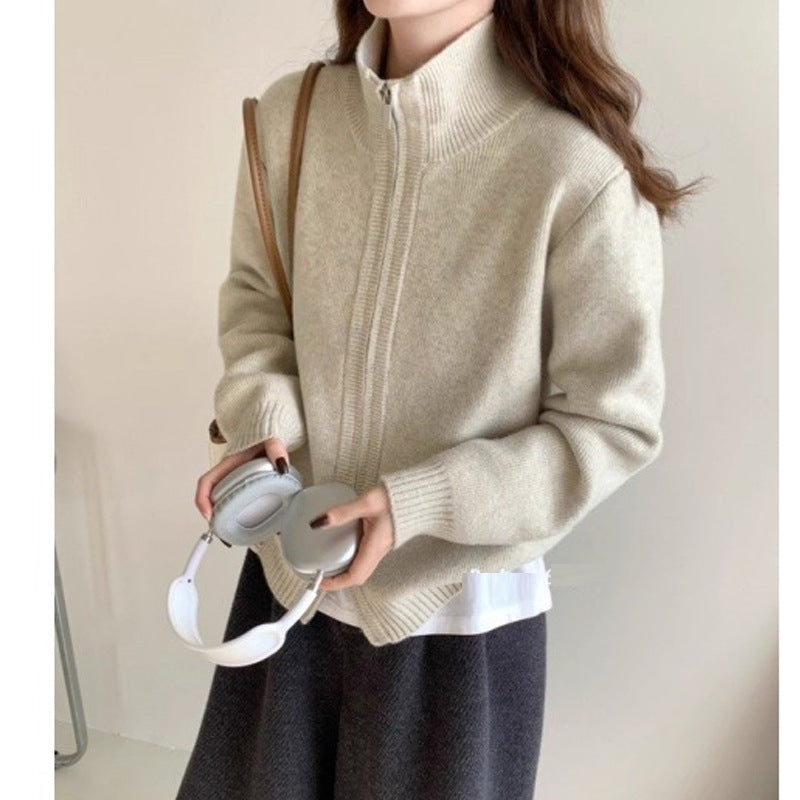 High Neck Knit Cardigan Sweater