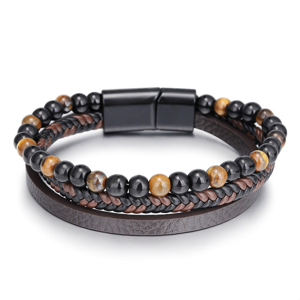 Hand Braided Leather Natural Tiger Eye Bracelet