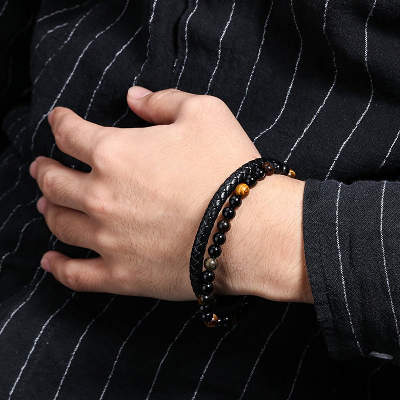 Natural Stone Tiger Eye Beaded Bracelet for Men