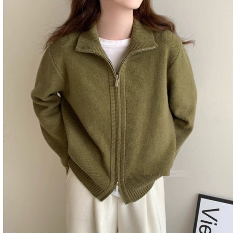 High Neck Knit Cardigan Sweater