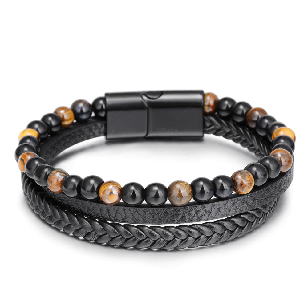 Hand Braided Leather Natural Tiger Eye Bracelet
