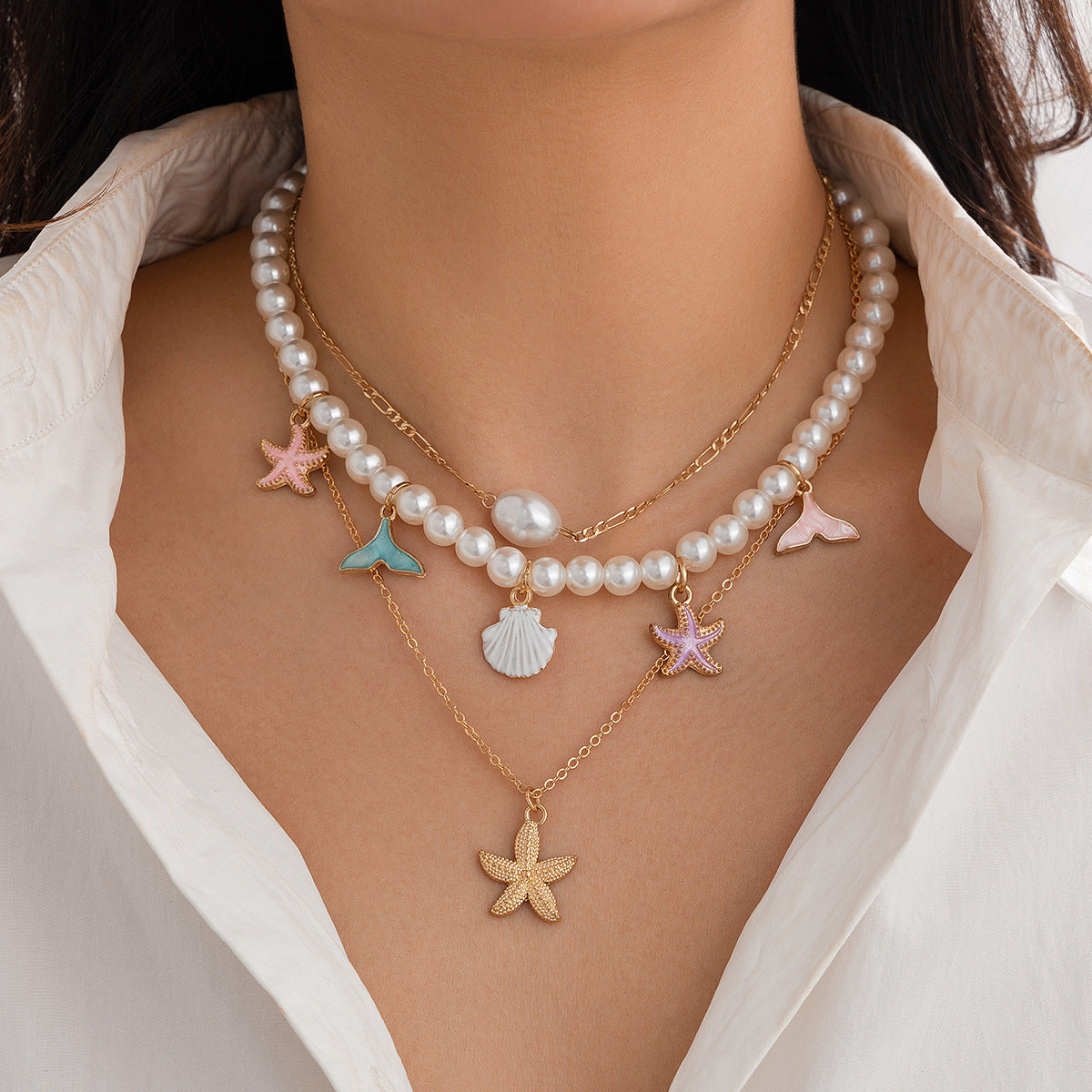 Natural Stone Baroque Beaded Shell Ocean