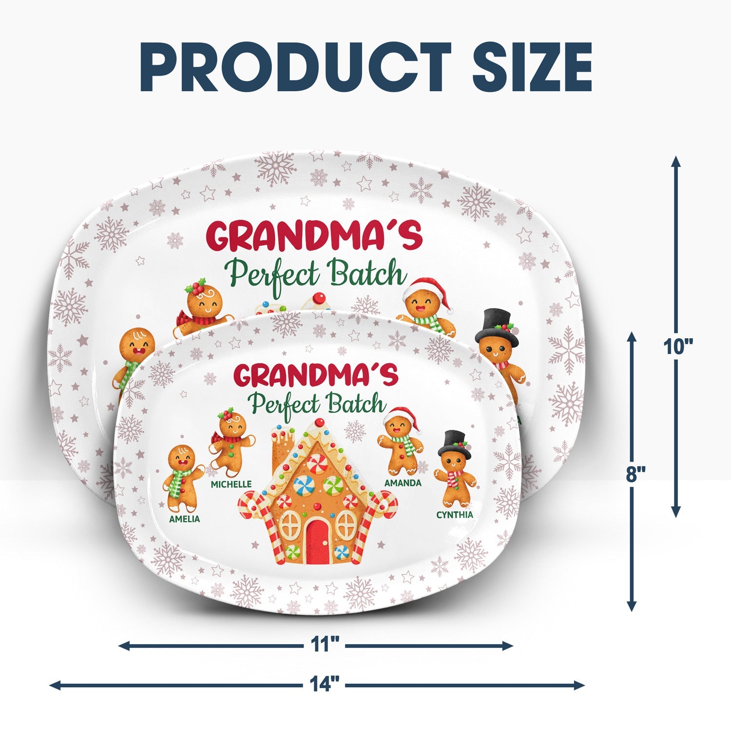 Christmas platter with Grandma's Perfect Batch design, BPA-Free plastic, available in two sizes.