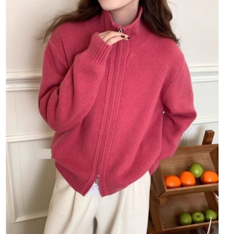 High Neck Knit Cardigan Sweater