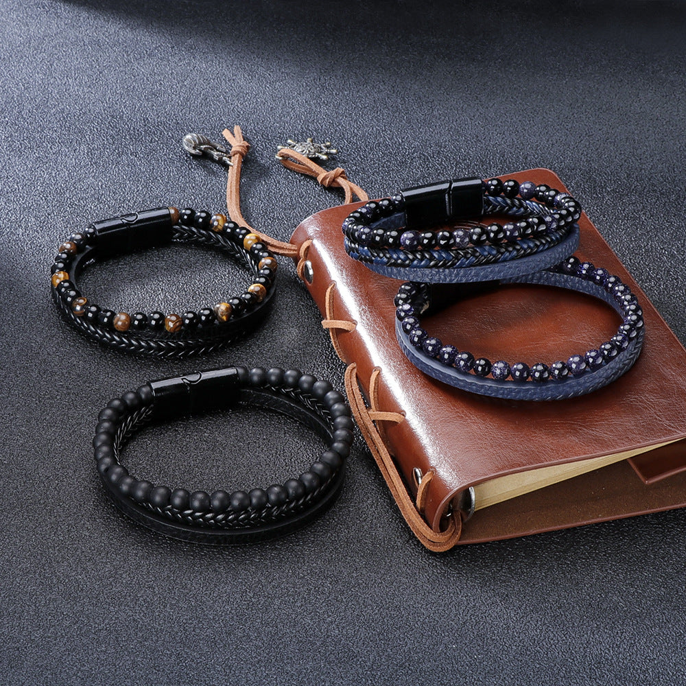 Hand Braided Leather Natural Tiger Eye Bracelet