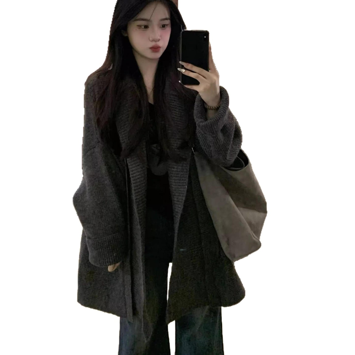 Collar Hooded Knit Cardigan Sweater