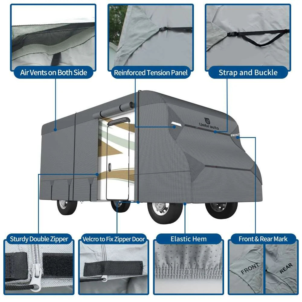 Umbrauto RV Cover Class C Upgraded 7 Layers Anti-UV Top Panel Motorhome Cover，Gray