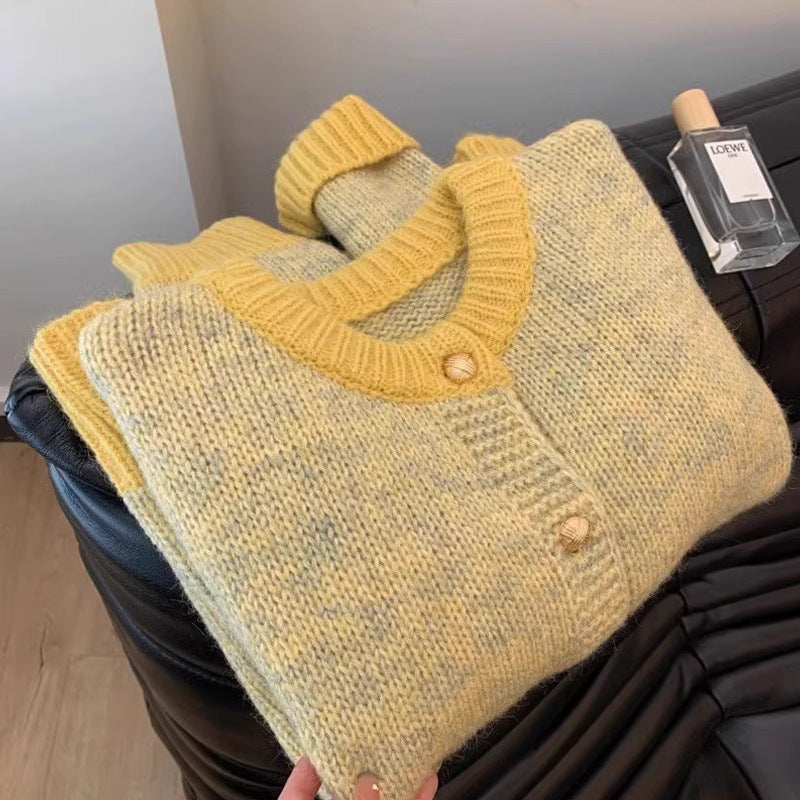 Chic Yellow Short Knit Cardigan Sweater