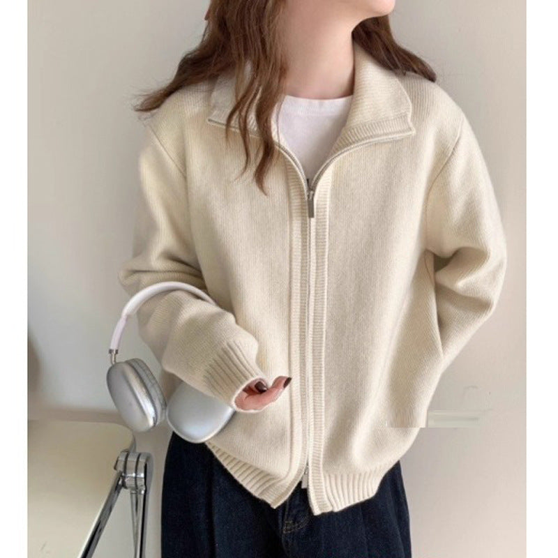 High Neck Knit Cardigan Sweater