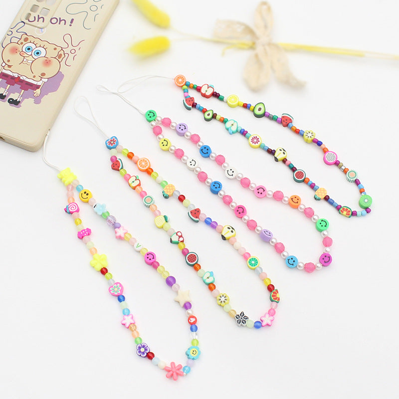 Mobile Phone Chain Color Mix And Match Fruit Smiley Beaded Letters