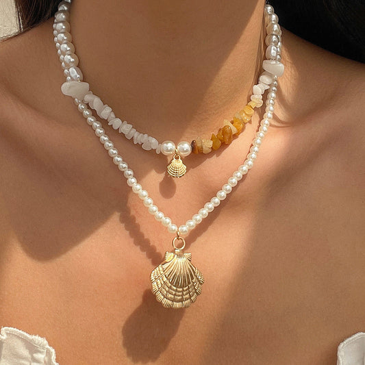 Natural Stone Baroque Beaded Shell Ocean