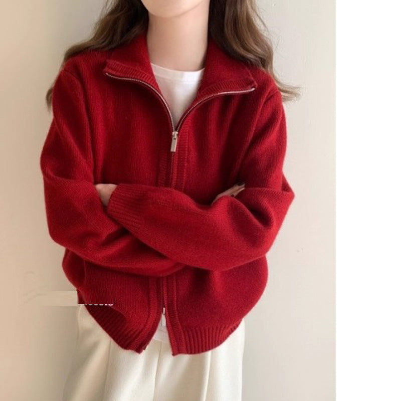 High Neck Knit Cardigan Sweater
