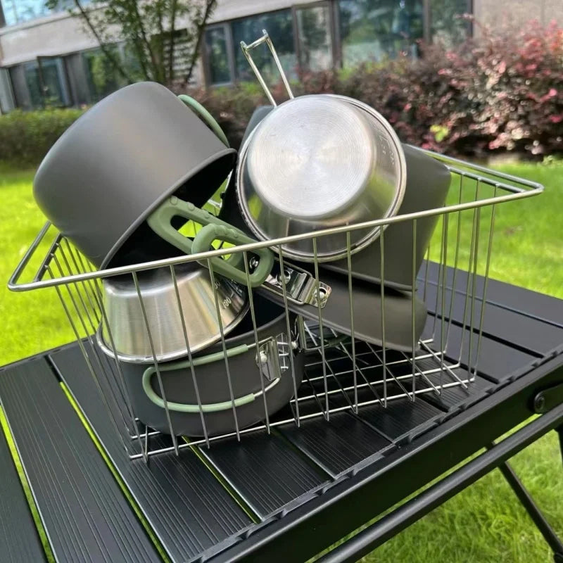 Stainless Steel Folding Basket: Drain & Wash, Ideal Camping Table Accessory