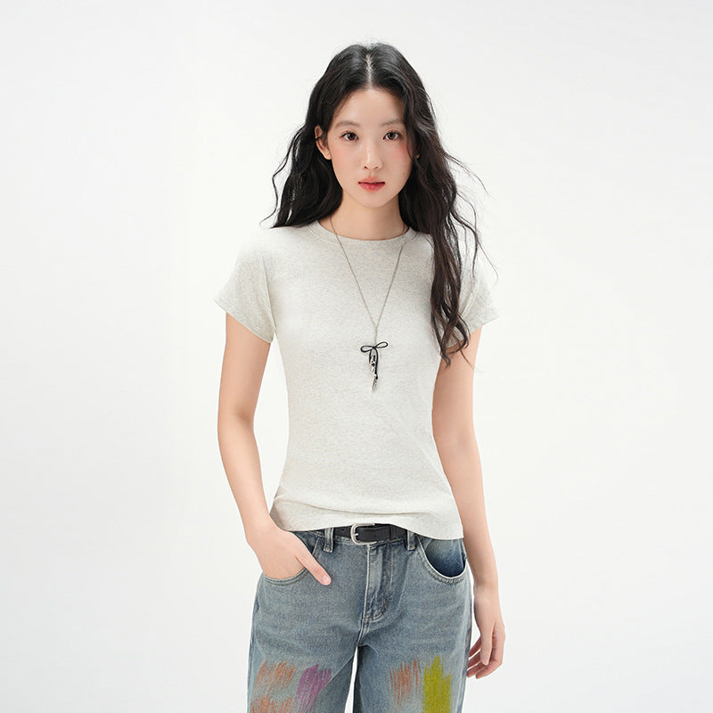 Round Neck Basic Cotton Fitted Short Sleeve Tee