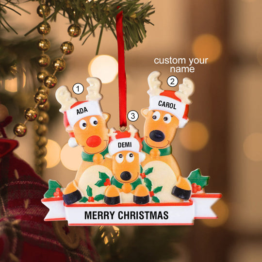 Custom Name Reindeer Family Christmas Ornament