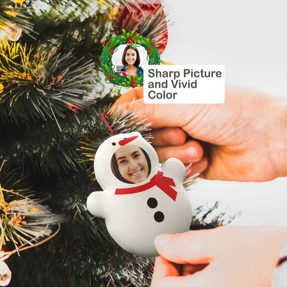 Custom snowman Christmas ornament with a face, perfect Christmas gift, sharing rhythm and good cheer.