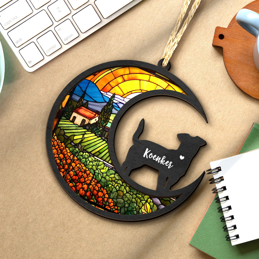 Personalized Dog Memorial Suncatcher with "Duke" name, stained glass pet sympathy gift, dog loss ornament.