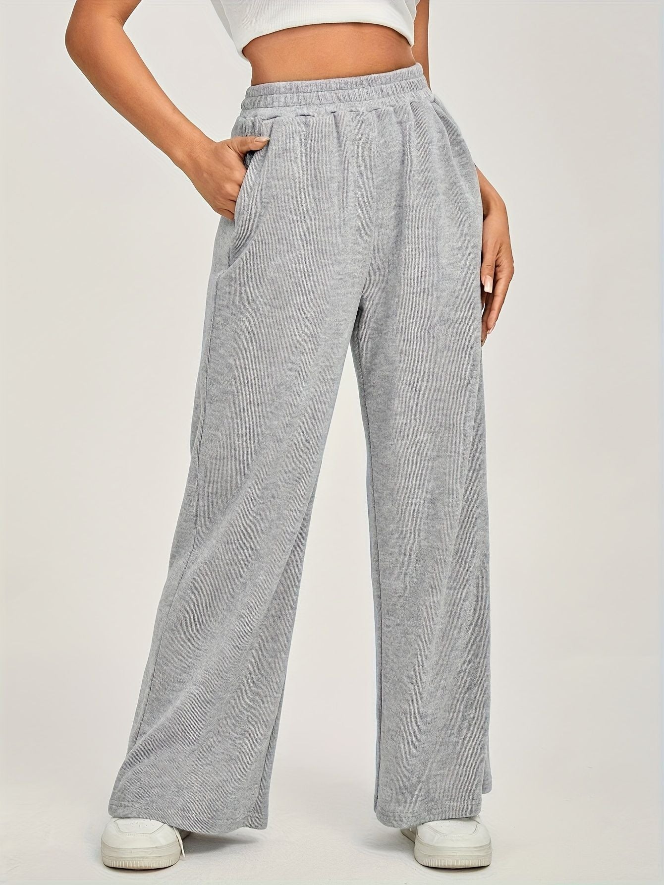 Solid Color High Waisted Wide Leg Pants