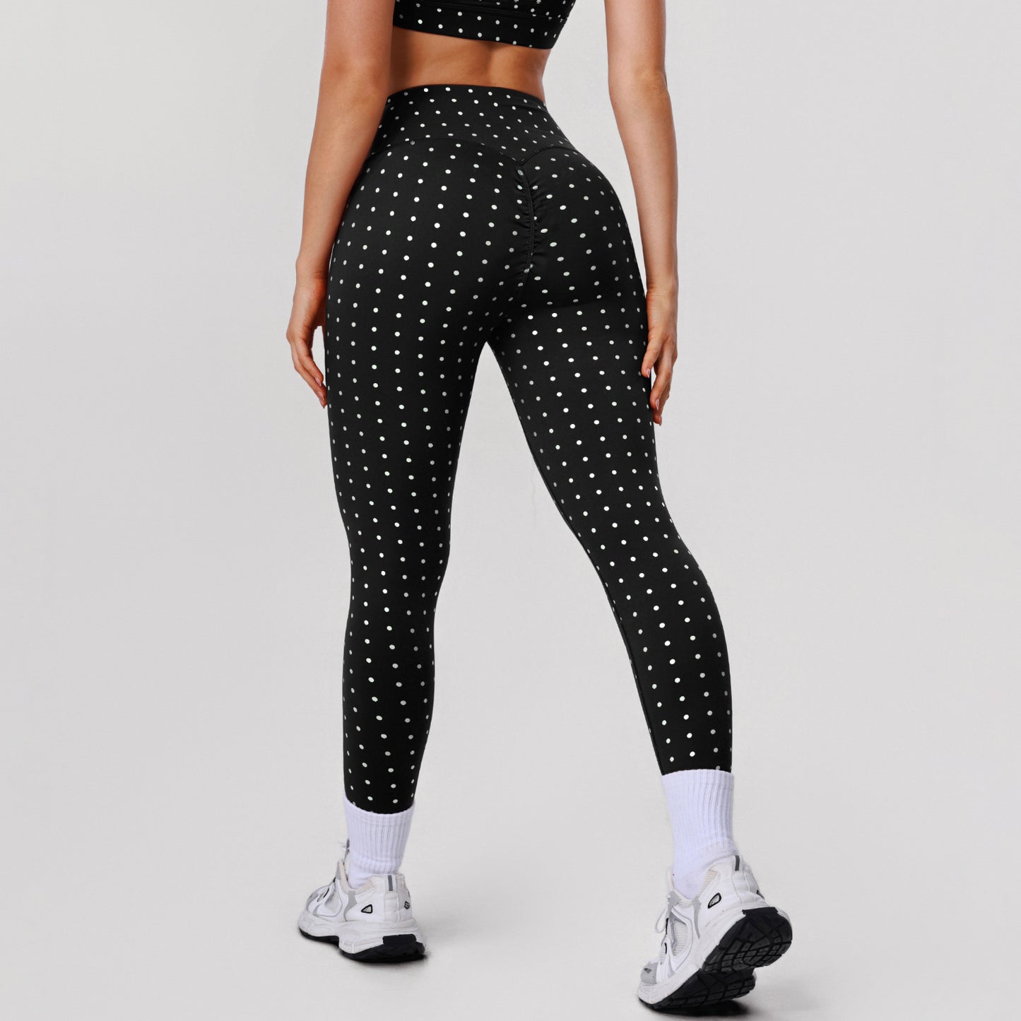 High Waist Elastic Silver Dot Yoga Pants for Women, Butt-Lifting Fitted Leggings, Outdoor Running Sports