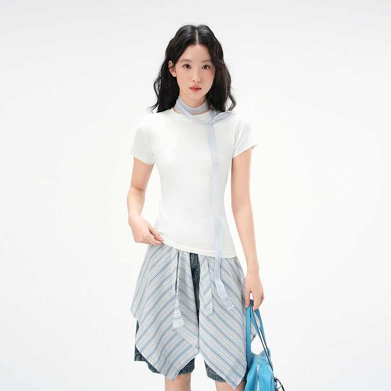 Round Neck Basic Cotton Fitted Short Sleeve Tee