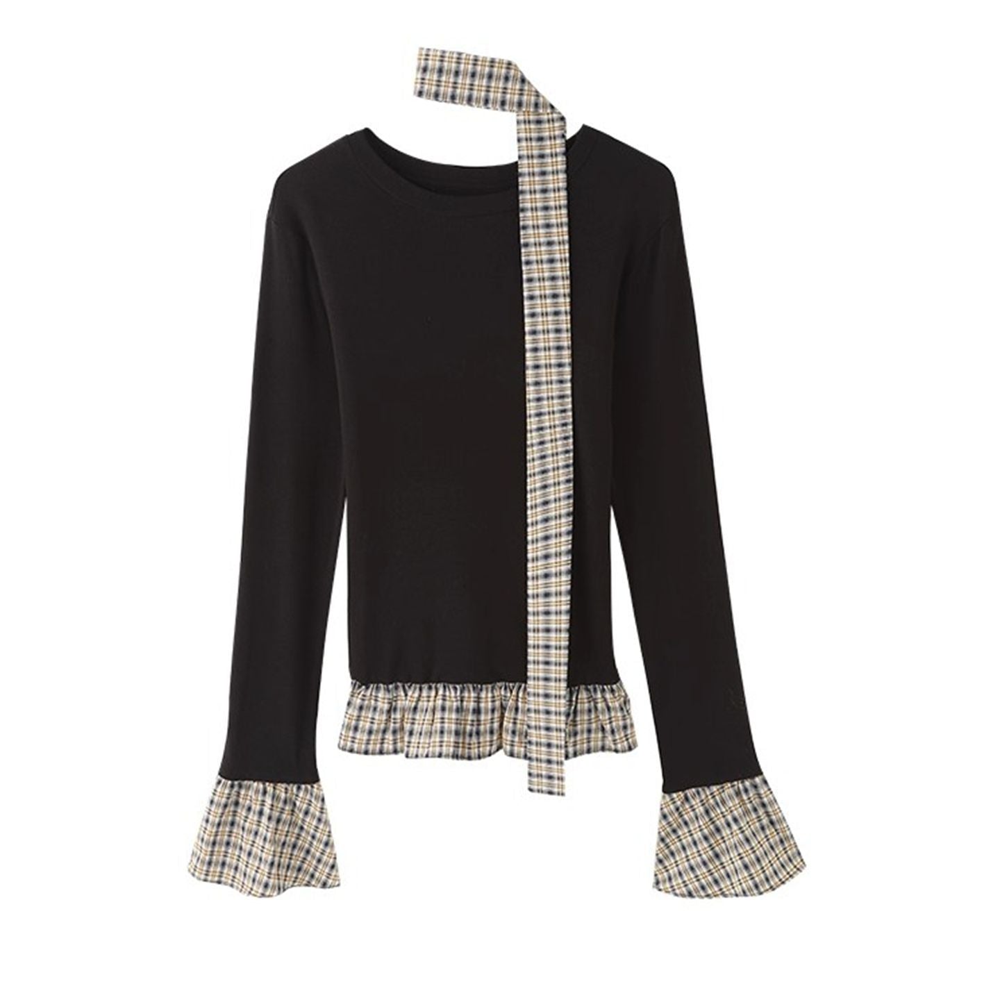 Stylish Two-Piece Plaid Long Sleeve Top