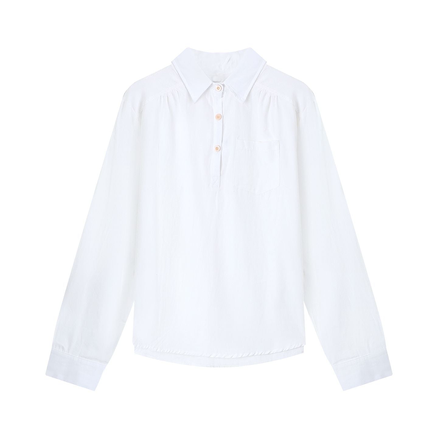 White Shirt Polo Neck Long Sleeve Blouse